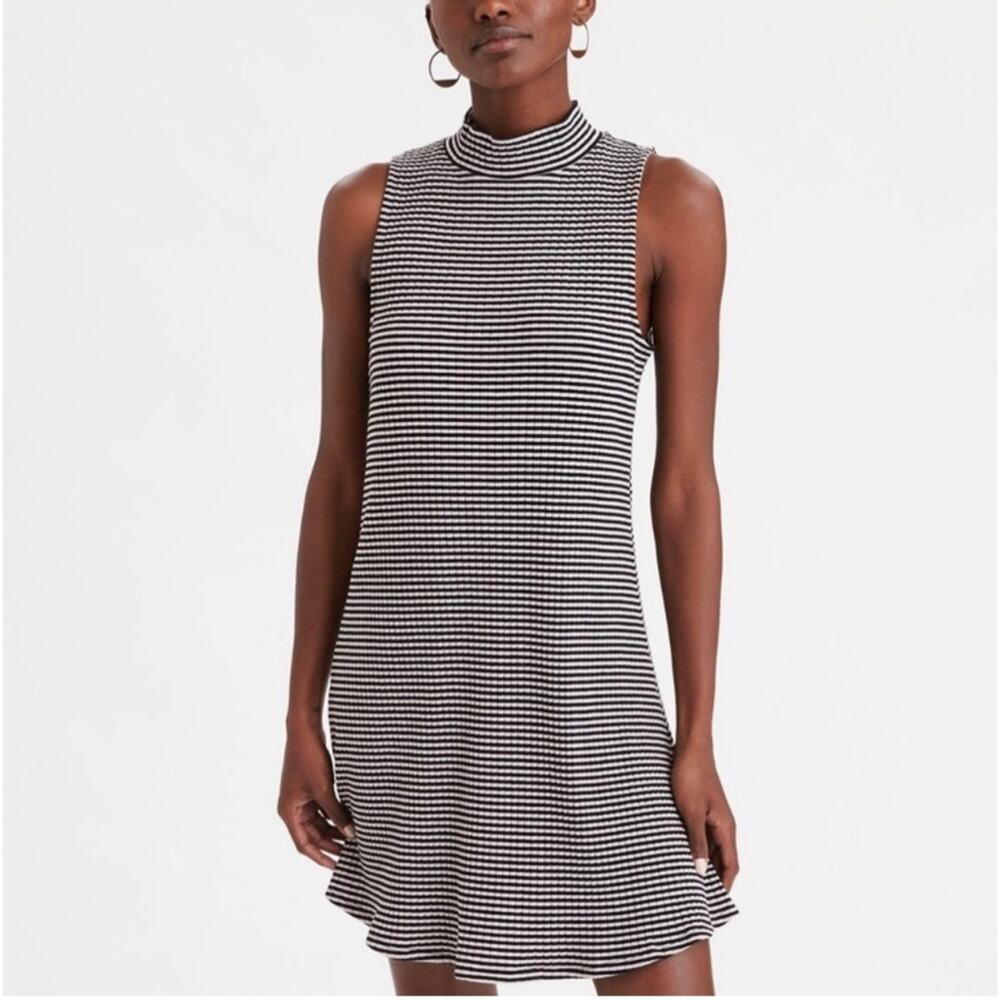 American Eagle black stripe mock neck dress